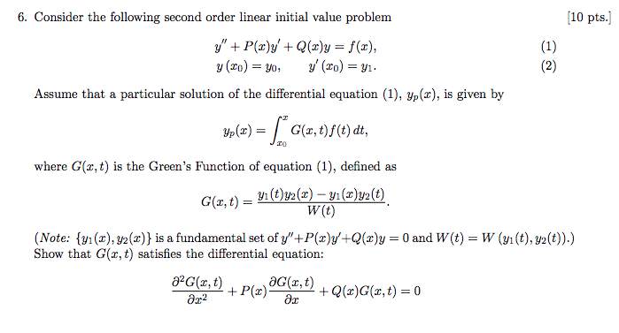 Solved 6 Consider The Following Second Order Linear Init Chegg Com