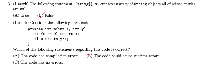 Solved 3. (1 mark) The following statement: String[] s; | Chegg.com