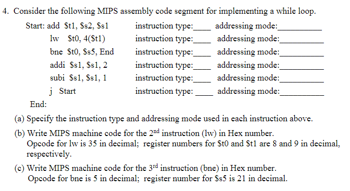 Solved Consider The Following MIPS Assembly Code Segment For | Chegg.com