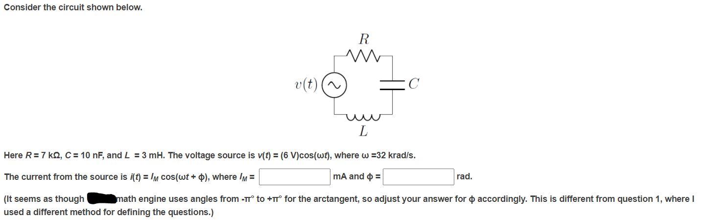 Solved Consider The Circuit Shown Below R V T C S L Her Chegg Com