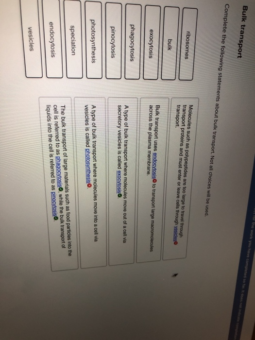 Solved Bulk transport Complete the following statements