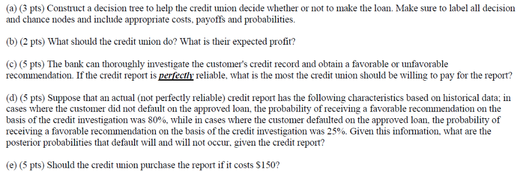 Solved A customer has approached a local credit union for a | Chegg.com