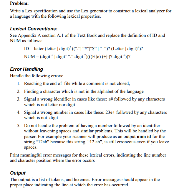 This Is For A Compiler Design Course. Using A Lexical | Chegg.com