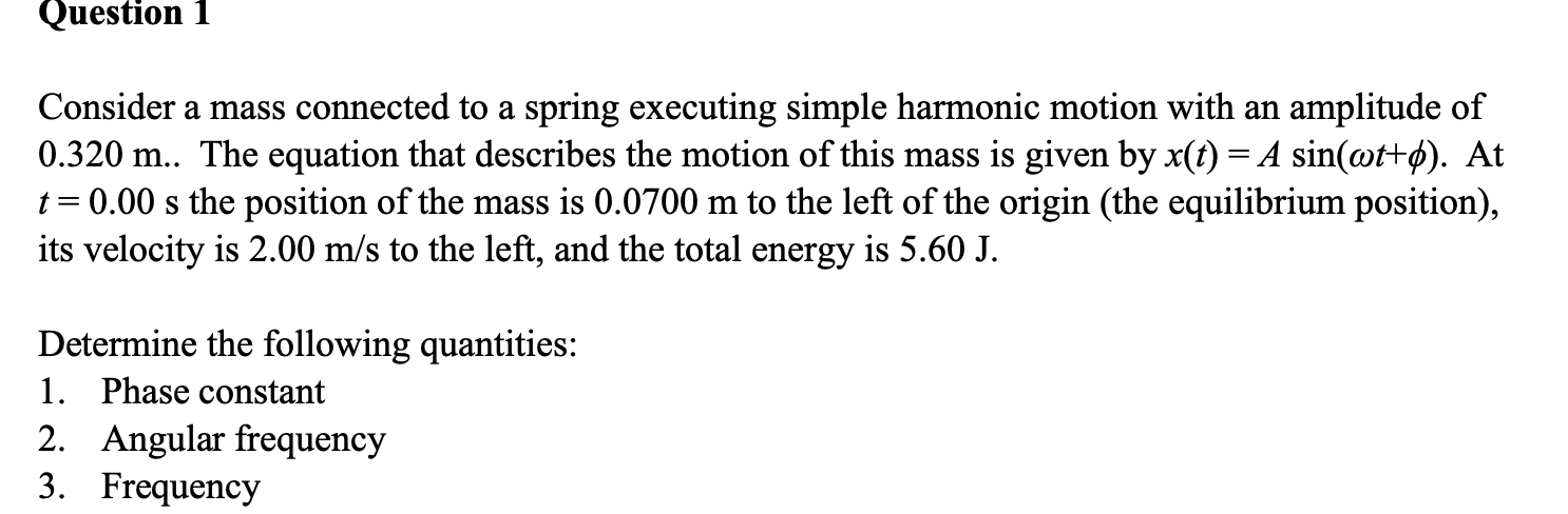 Solved Question 1 Consider a mass connected to a spring | Chegg.com