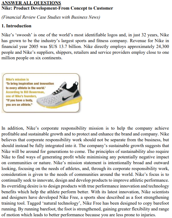 Solved ANSWER ALL QUESTIONS Nike: Product Development-From