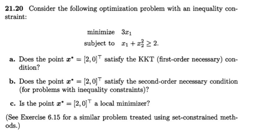 Solved 21.20 Consider the following optimization problem | Chegg.com