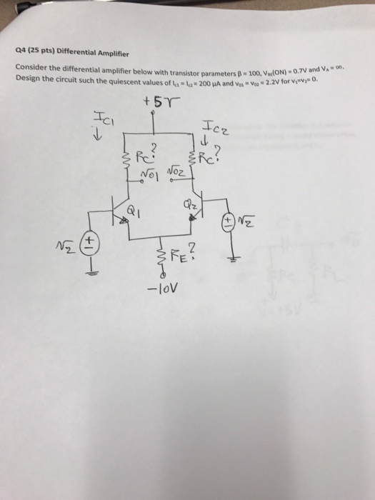Solved Consider the differential amplifier below with | Chegg.com
