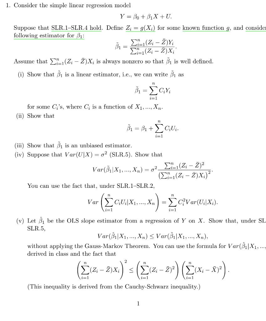 Solved 1 Consider The Simple Linear Regression Model 3278