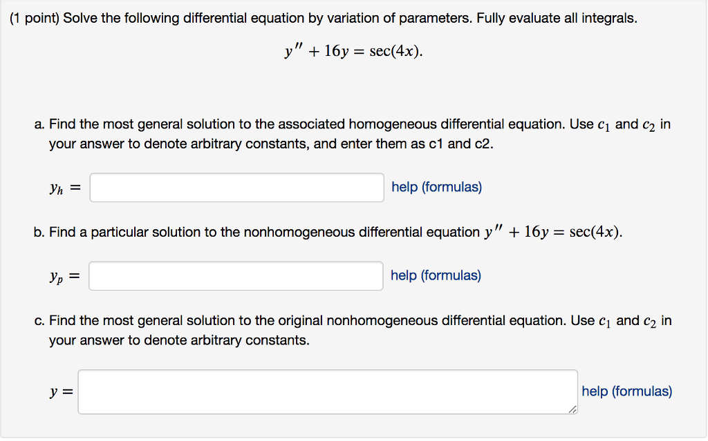 Solved (1 point) Solve the following differential equation | Chegg.com