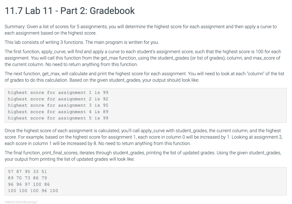 Solved 11.7 Lab 11 - Part 2: Gradebook Summary: Given a list | Chegg.com