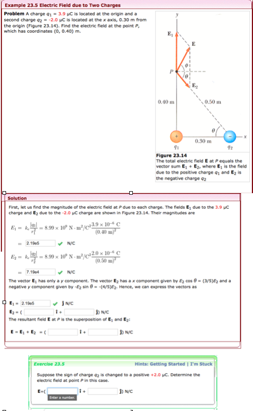 Solved Example 23.5 Electric Field due to Two Charges | Chegg.com