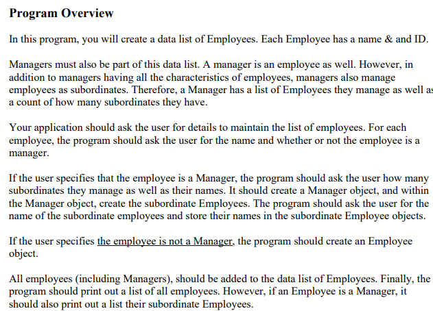 Solved Program Overview In this program, you will create a | Chegg.com