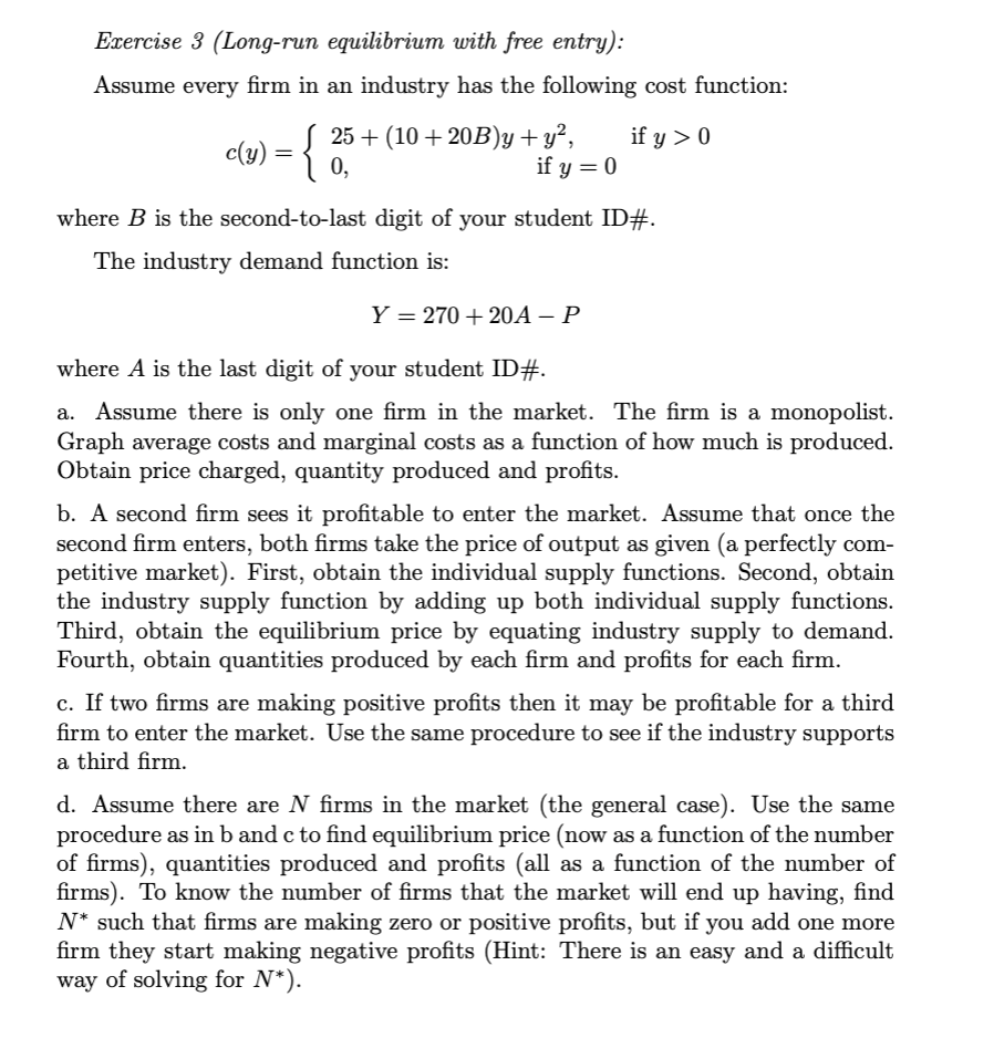 Solved Exercise 3 Long Run Equilibrium With Free Entry