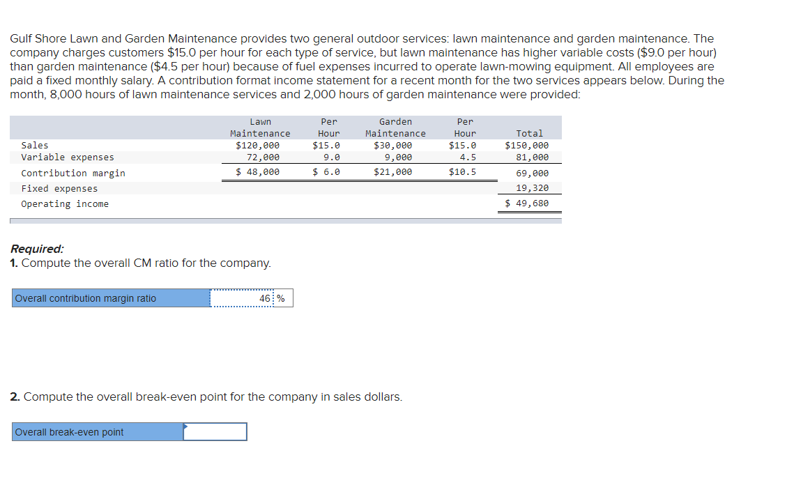 Solved Gulf Shore Lawn and Garden Maintenance provides two