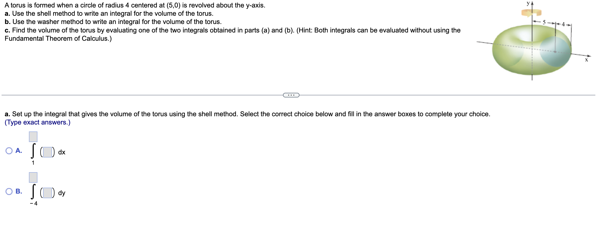 Solved A torus is formed when a circle of radius 4 centered | Chegg.com