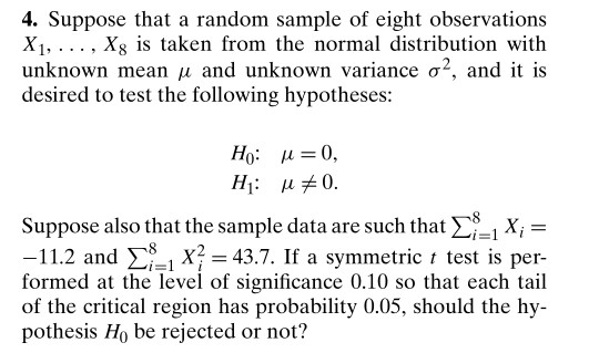 Solved 4. Suppose that a random sample of eight observations | Chegg.com
