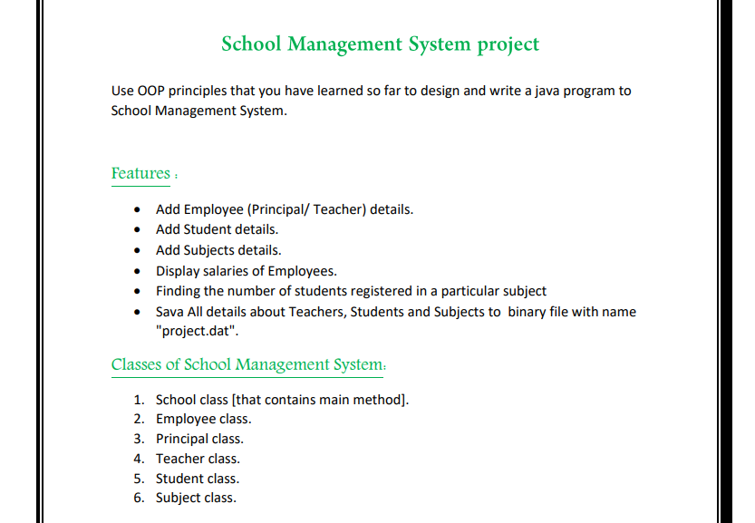 Solved School Management System project Use OOP principles | Chegg.com