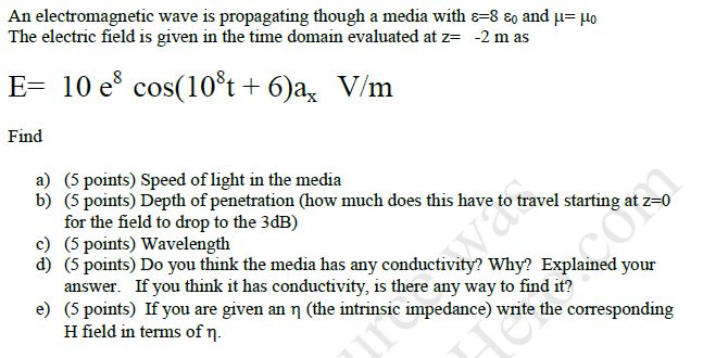 Solved An electromagnetic wave is propagating though a media | Chegg.com