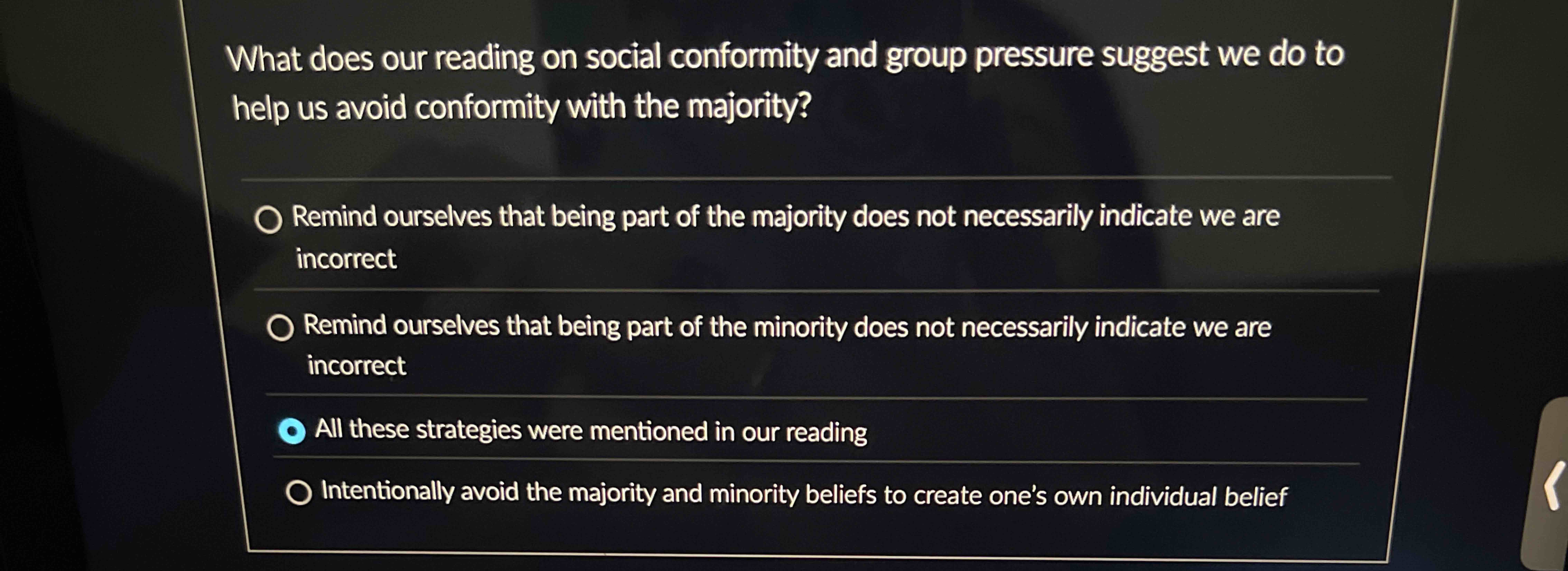 Solved What does our reading on social conformity and group | Chegg.com