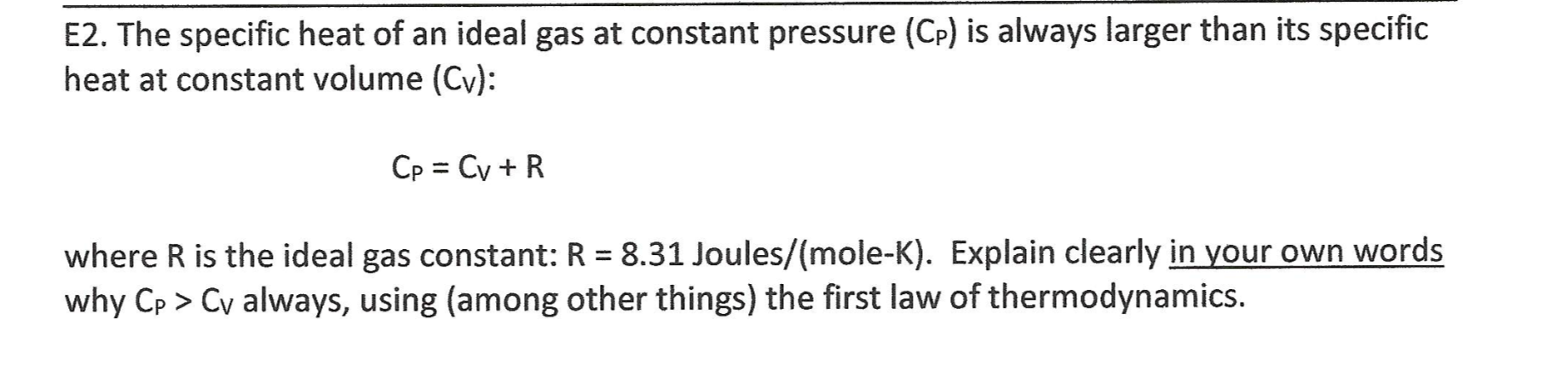 Solved E2. The specific heat of an ideal gas at constant | Chegg.com