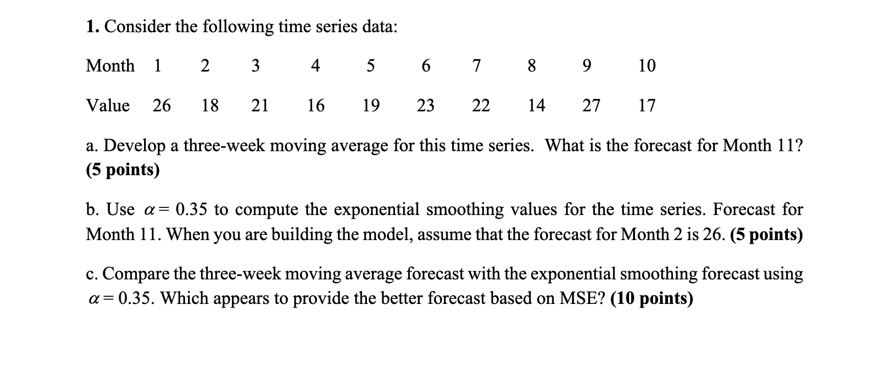 Solved 1. Consider The Following Time Series Data: A. | Chegg.com