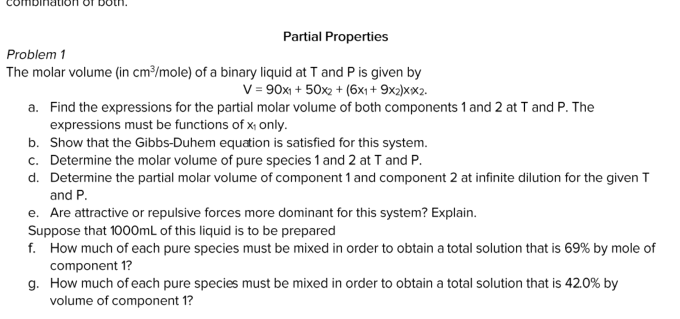 Solved Partial Properties Problem 1 The molar volume (in | Chegg.com