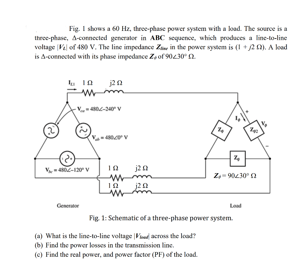 Solved Fig. 1 shows a 60 Hz, three-phase power system with a | Chegg.com
