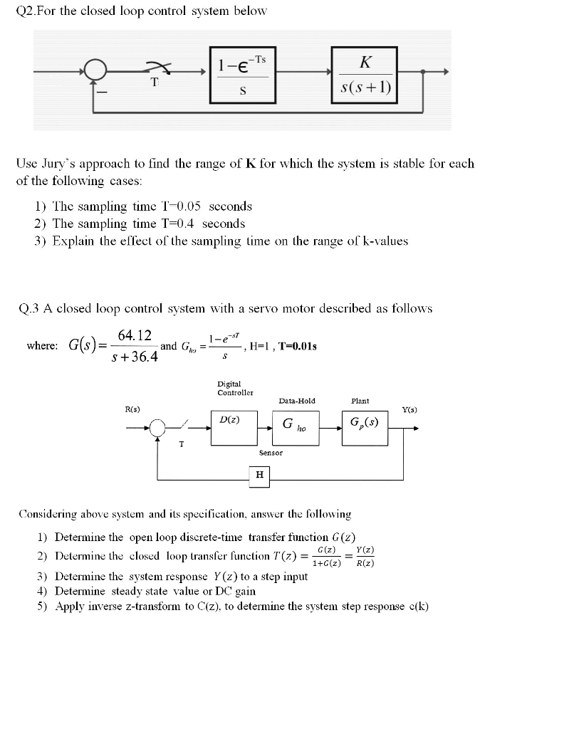 Solved Q2.For the closed loop control system below Use | Chegg.com