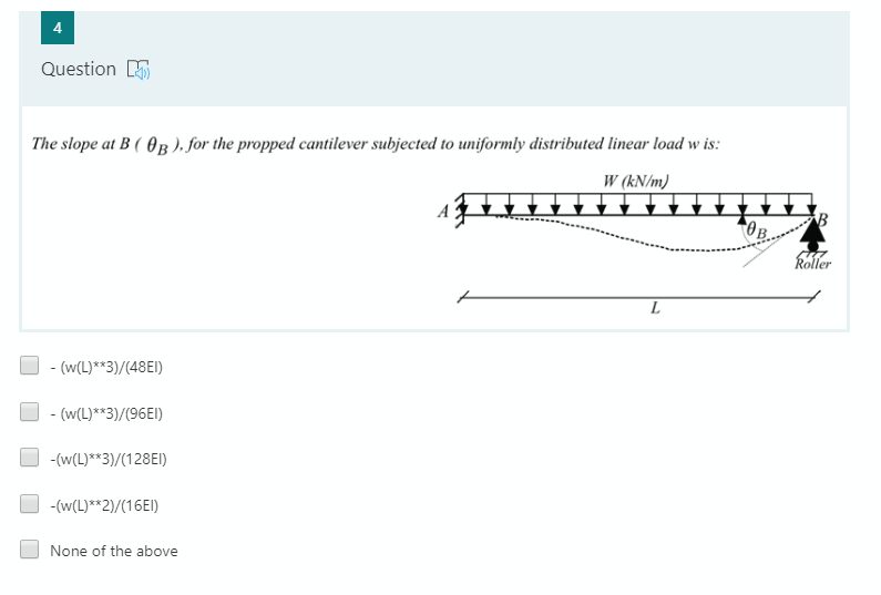 Solved Question 5 The Slope At B (OB), For The Propped | Chegg.com