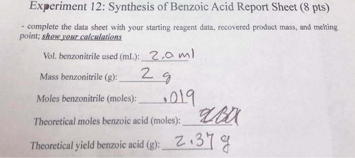 Synthesis Of Benzoic Acid Lab Report