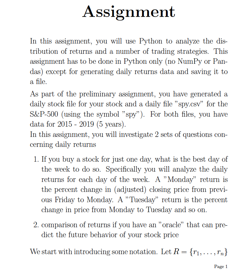 Solved Assignment In this assignment, you will use Python to | Chegg.com