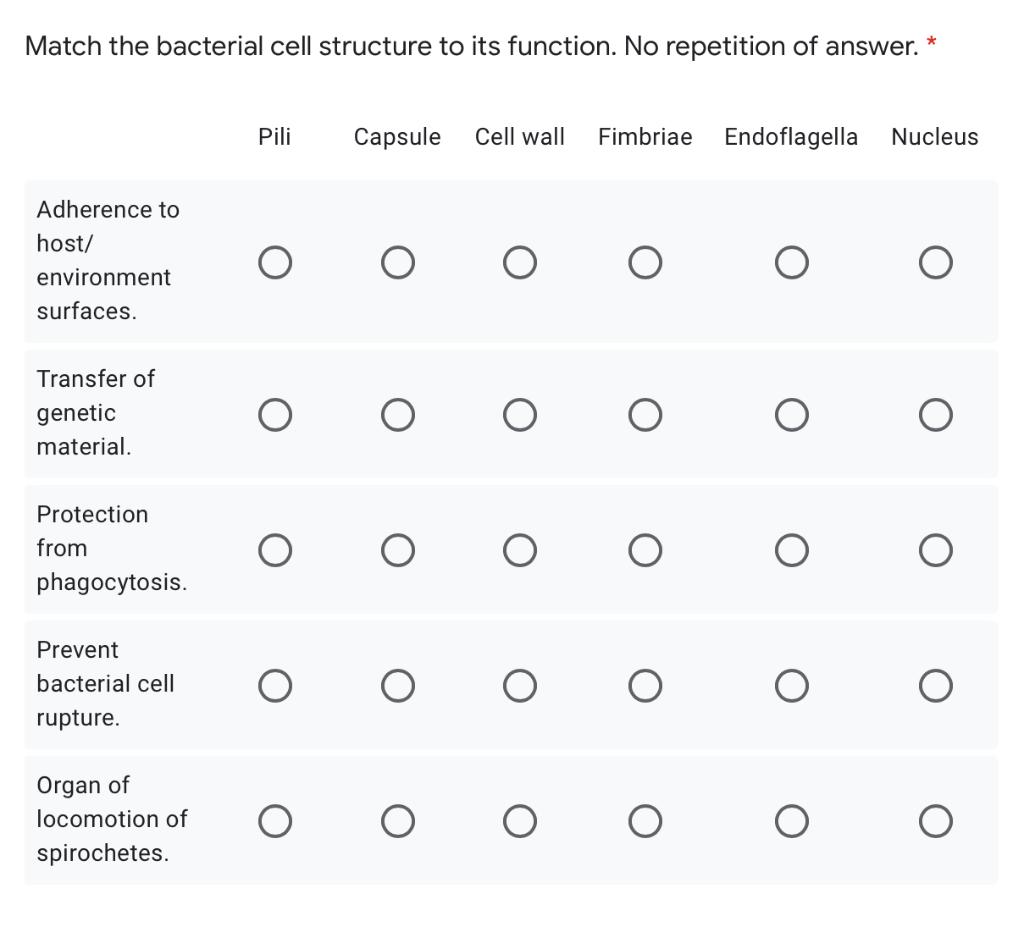 Solved Match the bacterial cell structure to its function. | Chegg.com