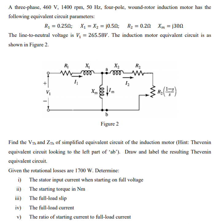 Solved A three-phase, 460 V, 1400 rpm, 50 Hz, four-pole, | Chegg.com