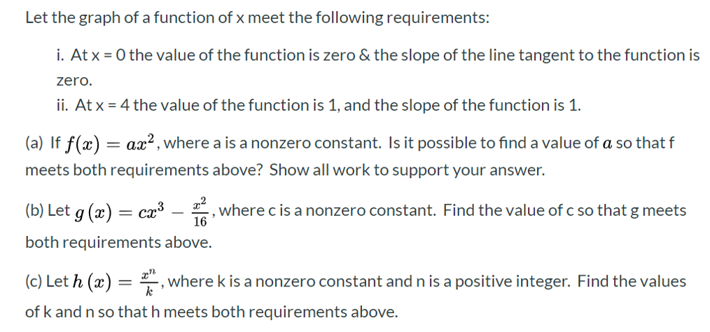 Solved Let the graph of a function of x meet the following | Chegg.com