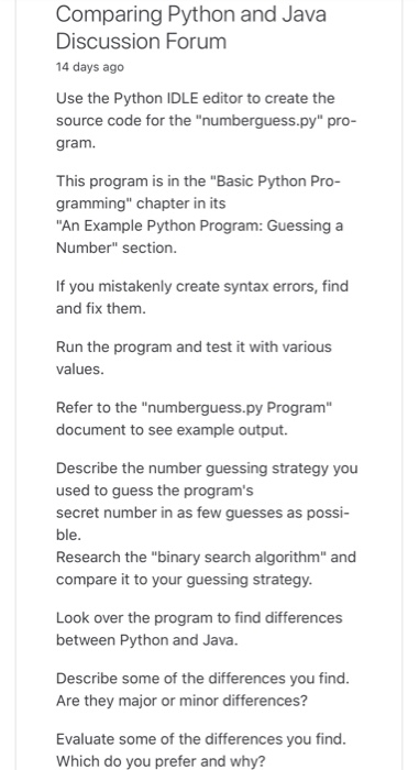 Solved Comparing Python and Java Discussion Forum 14 days | Chegg.com