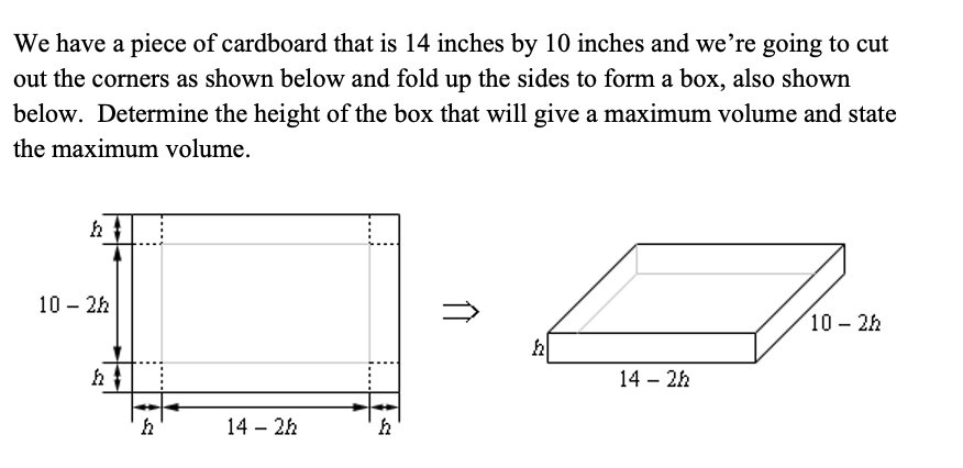 Solved We have a piece of cardboard that is 14 inches by 10 | Chegg.com