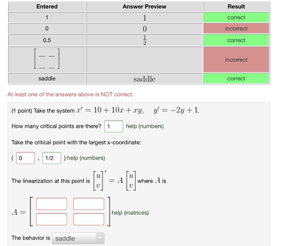 Solved Entered Answer Preview Result 1 1 correct 0 0 | Chegg.com