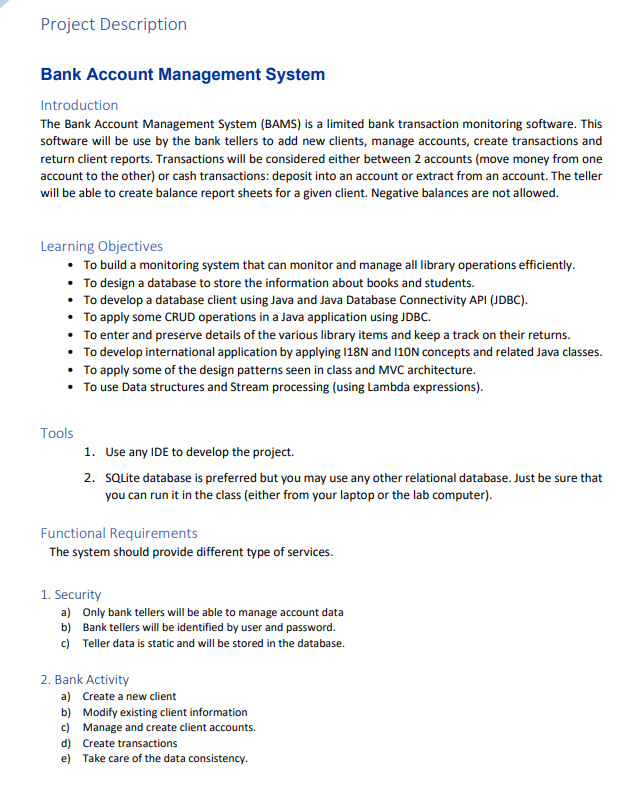 Solved Project Description Bank Account Management System | Chegg.com
