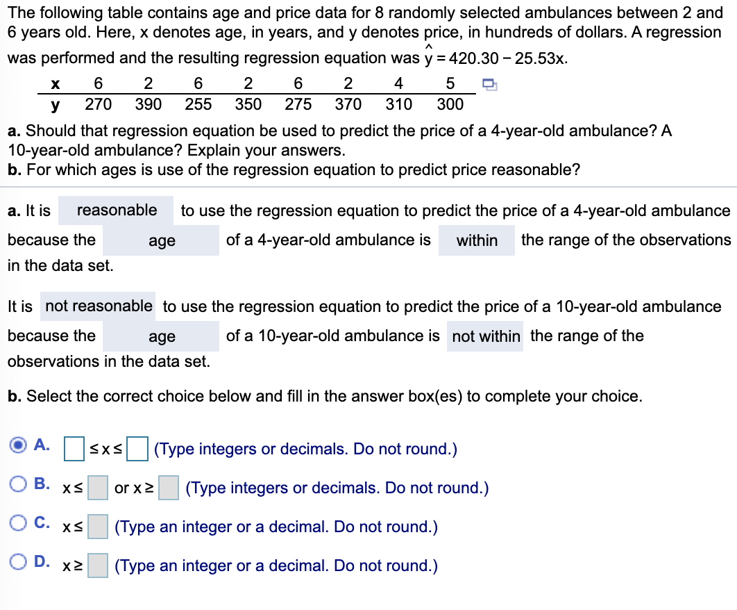 Solved The following table contains age and price data for 8 | Chegg.com