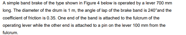 Solved A simple band brake of the type shown in Figure 4 | Chegg.com
