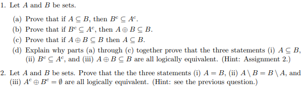 Solved 1. Let A And B Be Sets. (a) Prove That If ACB, Then | Chegg.com