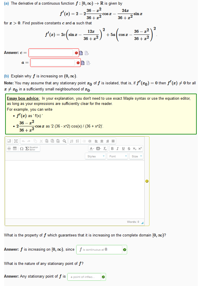 Solved A The Derivative Of A Continuous Function F [0 ∞ →r