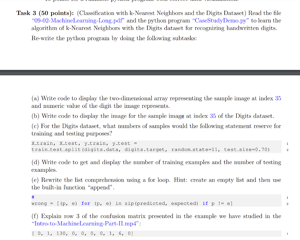 Solved Task 3 (50 points): (Classification with k-Nearest | Chegg.com