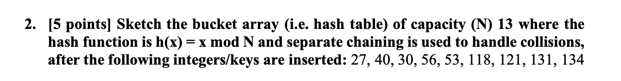 Solved 2. [5 points) Sketch the bucket array (i.e. hash | Chegg.com