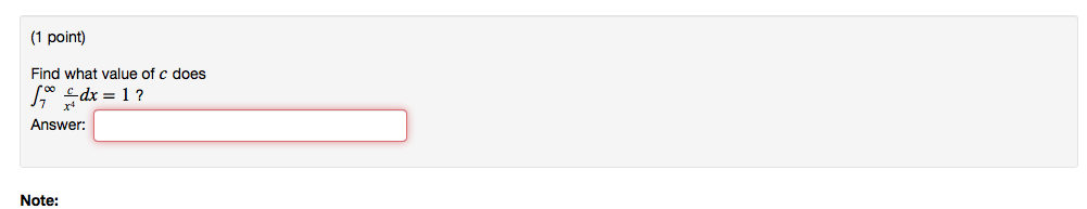 Solved (1 point) Find what value of c does Answer: Note: | Chegg.com