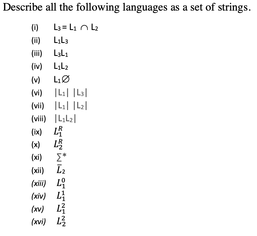 Solved Describe all the following languages as a set of | Chegg.com