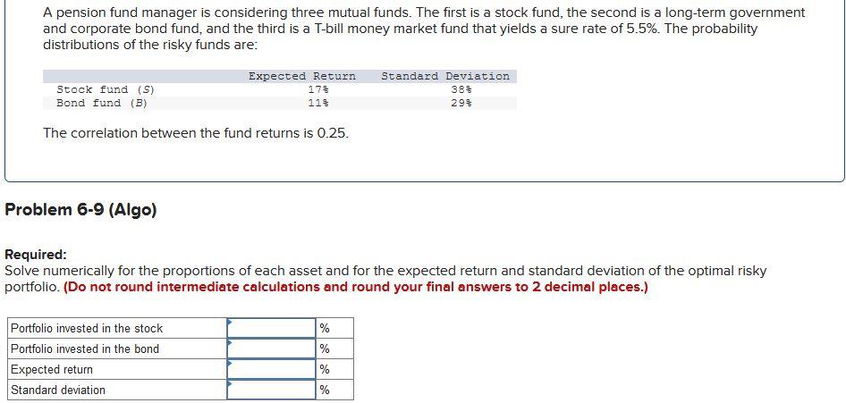 Solved A pension fund manager is considering three mutual | Chegg.com