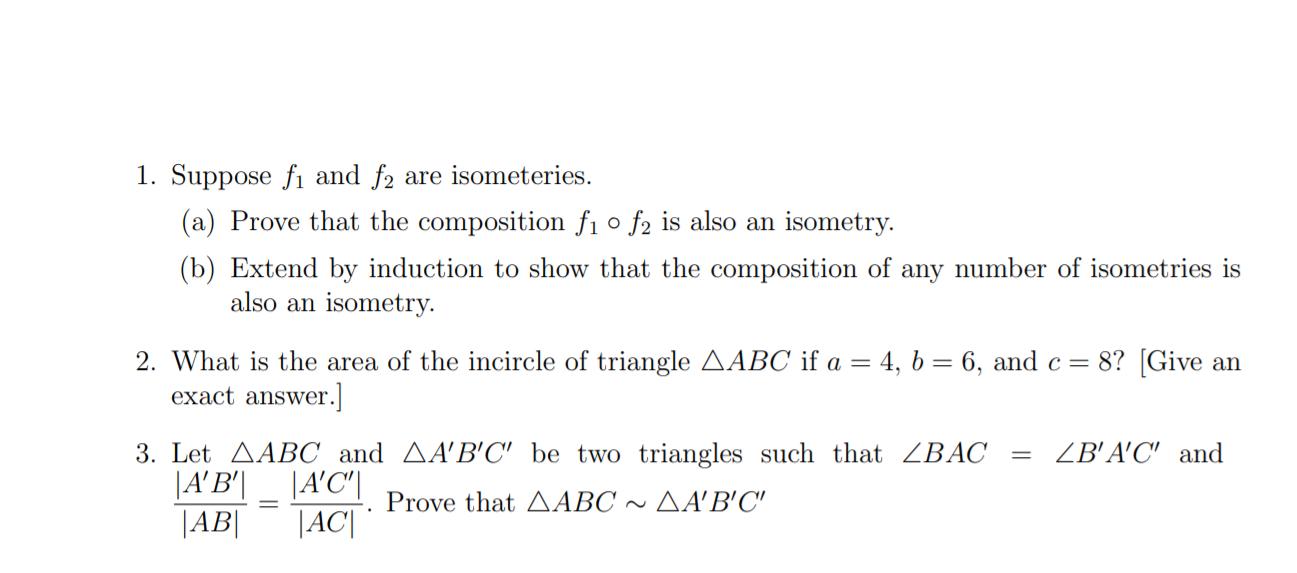 Solved 1. Suppose Fı And F2 Are Isometeries. (a) Prove That | Chegg.com