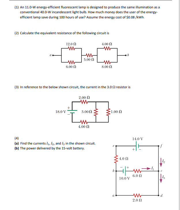 Solved (1) An 11.0-w Energy-efficient Fluorescent Lamp Is 