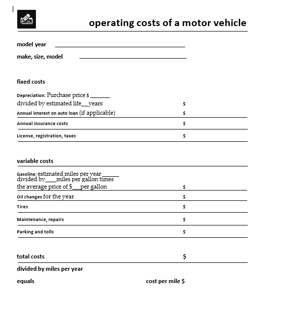 operating-costs-of-a-motor-vehicle-model-year-make-chegg